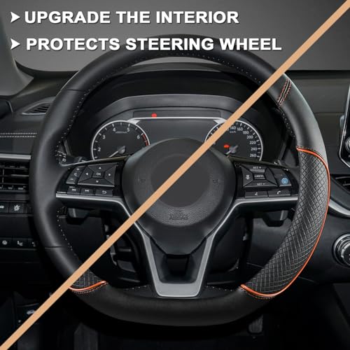 GIANT PANDA D Shape Steering Wheel Cover for Nissan Rogue Kicks - Auto Car Steering Wheel Cover Customized for Nissan Altima Sentra(Black+Orange Line-D-Shaped) - Image 5