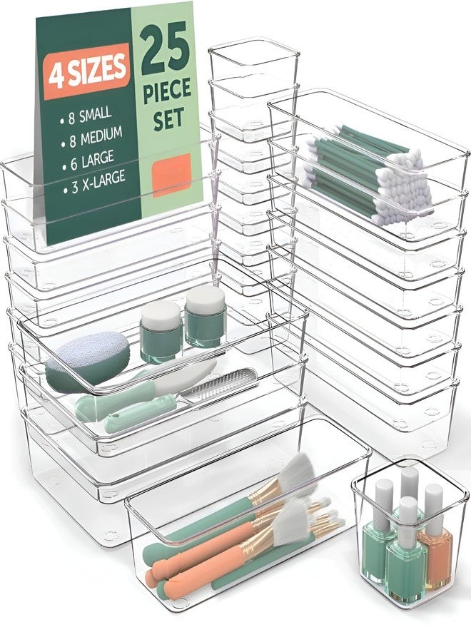 PATEL HUB 25-Piece Clear Plastic Drawer Organizer Set – 4 Sizes Multipurpose Storage Trays for Makeup, Kitchen, Bathroom & Office | Stackable Organizers for Cosmetics, Jewelry & Accessories - Image 1