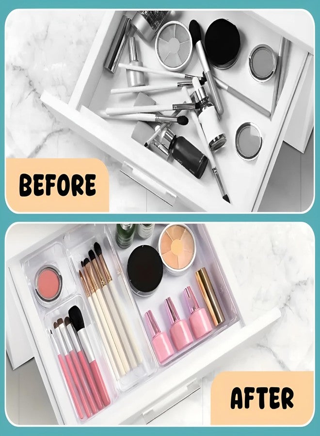 PATEL HUB 25-Piece Clear Plastic Drawer Organizer Set – 4 Sizes Multipurpose Storage Trays for Makeup, Kitchen, Bathroom & Office | Stackable Organizers for Cosmetics, Jewelry & Accessories - Image 3