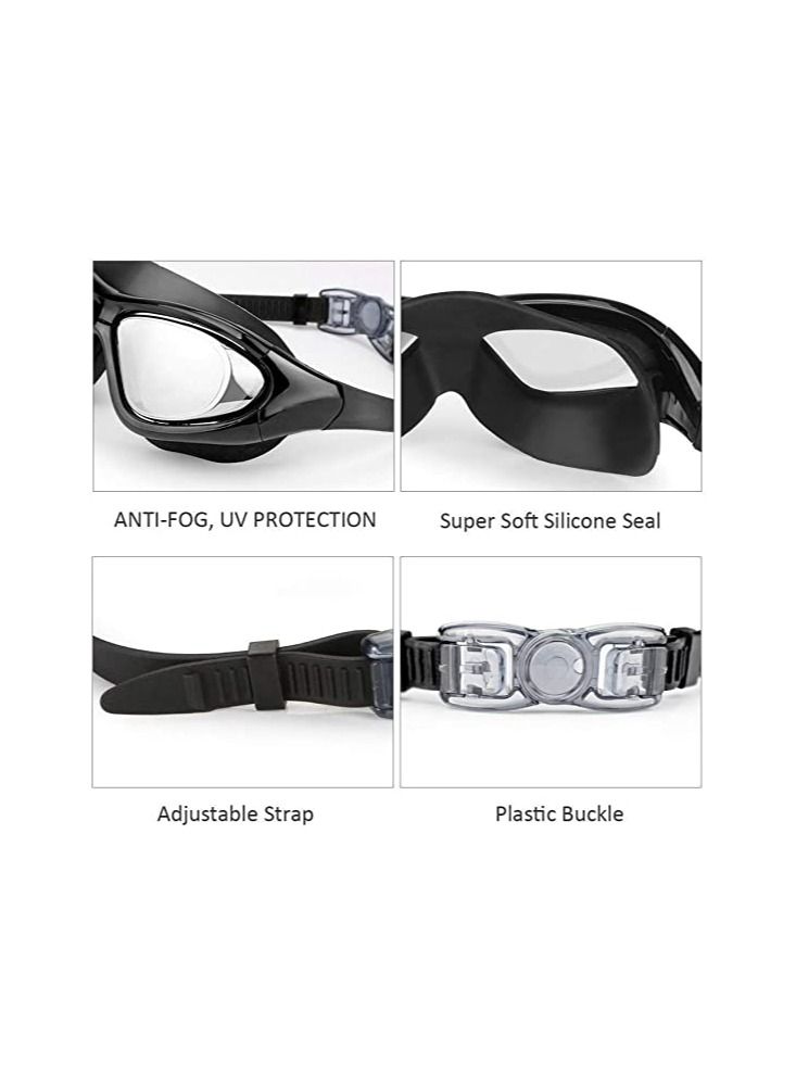 برايم ديلز نظارات السباحة برايم ديلز بريميوم ذات الإطار الكبير مع جراب واقٍ مجاني بعدسات شفافة احترافية ونظارات سباحة واسعة الرؤية مع حماية من الأشعة فوق البنفسجية والضباب للبالغين - Image 2