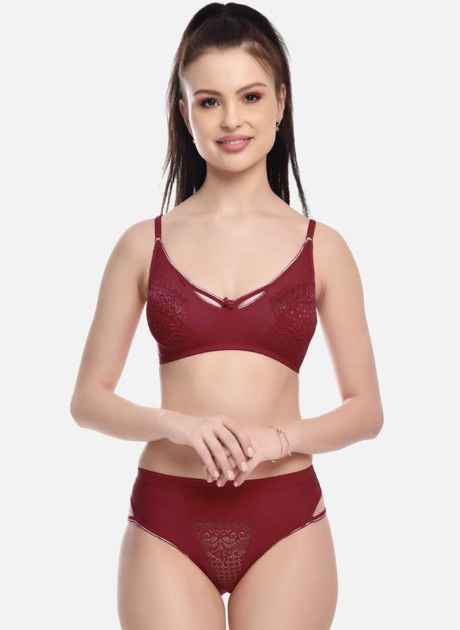 FIMS Pack Of 2 Solid Laced Lingerie Set - Pink and Maroon - Image 2