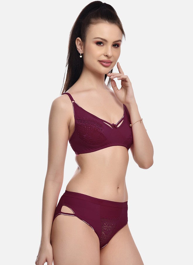 FIMS Pack Of 2 Solid Laced Lingerie Set - Pink and Maroon - Image 3