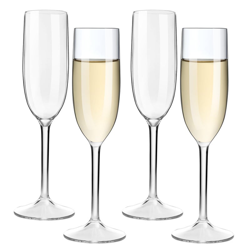MICHLEY Tritan Champagne Flutes Glassware 6 oz Set of 4 Unbreakable Plastic Wine Glasses Crystal Clear Dishwashersafe