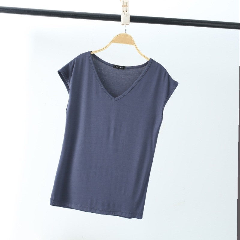Modal Sleeveless T-shirt Women's Summer Thin V-neck Sleeveless Top Loose Large Size Vest Casual Solid Color Base Shirt - Image 1