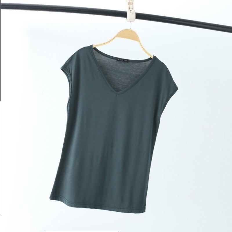 Modal Sleeveless T-shirt Women's Summer Thin V-neck Sleeveless Top Loose Large Size Vest Casual Solid Color Base Shirt - Image 4