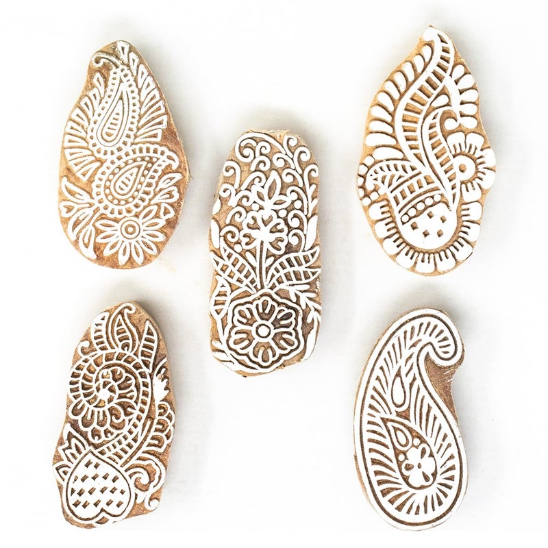 TWOGRAMS | Set of 5 | Wooden Stamp Block, Printing Stamp Design Set | Block for Printing Saree Border | Dresses, Craft Card Making, Scrapbook, Clay Pottery - Image 1