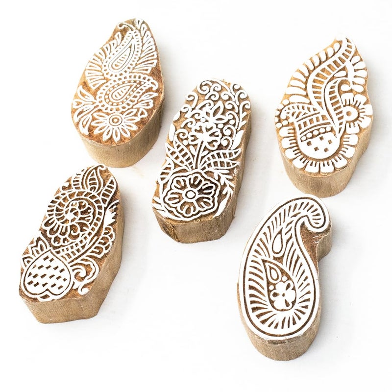 TWOGRAMS | Set of 5 | Wooden Stamp Block, Printing Stamp Design Set | Block for Printing Saree Border | Dresses, Craft Card Making, Scrapbook, Clay Pottery - Image 2