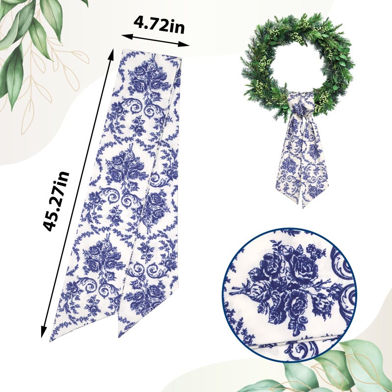 Ftuuo Floral Wreath Sash for Front Door Blue Flower Wreaths Satin Sash Garland Ribbon Accessories for Wreath Yard Doorway Indoor Outdoor Bow Bridal Shower Home Decor,4.72 x 45.27 - Image 2