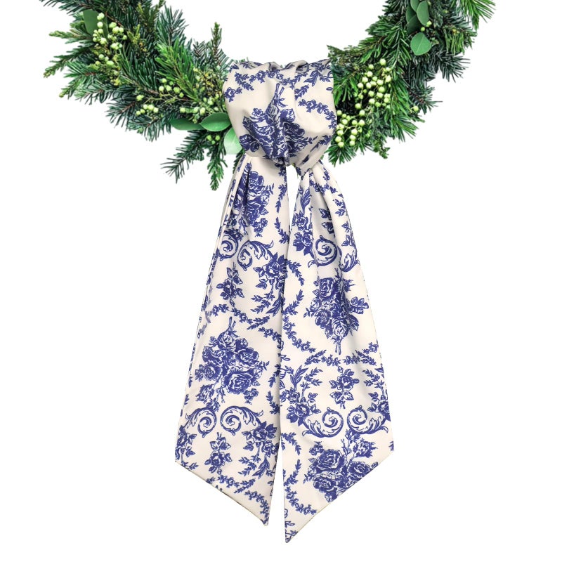 Ftuuo Floral Wreath Sash for Front Door Blue Flower Wreaths Satin Sash Garland Ribbon Accessories for Wreath Yard Doorway Indoor Outdoor Bow Bridal Shower Home Decor,4.72 x 45.27 - Image 1