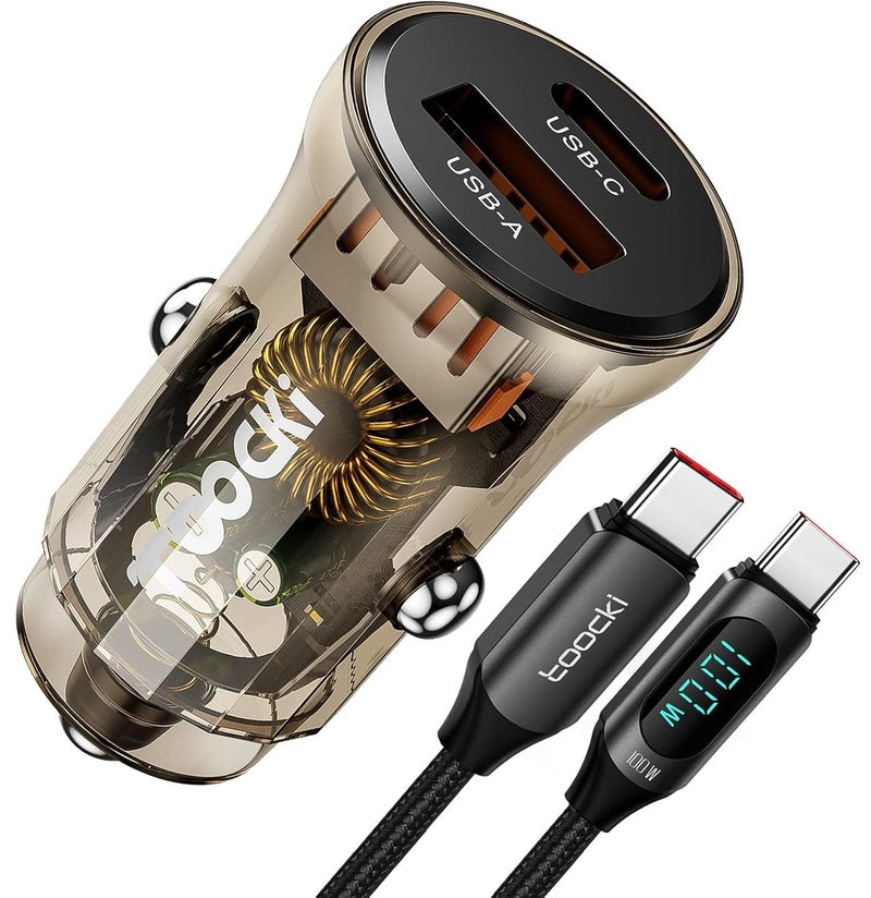 toocki 60W USB-C PD & USB-A QC 3.0 Dual Port Car Charger, Fast Charging Car Adapter, Type-C Power Delivery, Universal 12V/24V Car Charger for iPhone 16/15/14/13, Samsung Galaxy, iPad, Google Pixel & More - Image 1