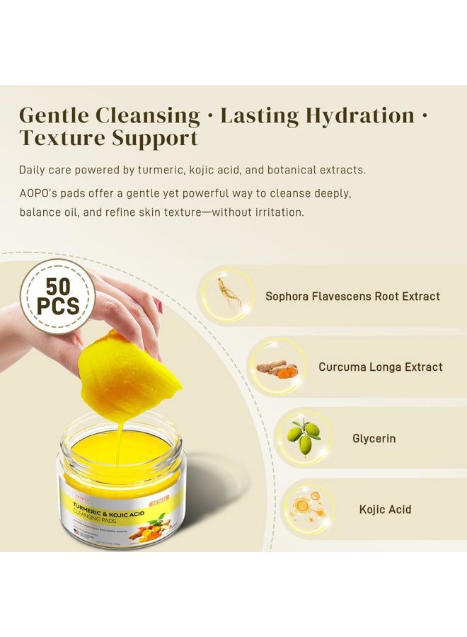 AOPO Kojic Acid and Turmeric Cleansing Pads, 50 Pcs, for Face Cleansing and Exfoliation - Image 4