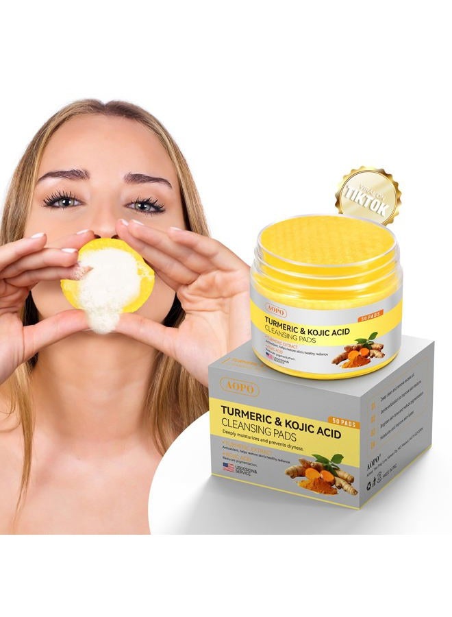 AOPO Kojic Acid and Turmeric Cleansing Pads, 50 Pcs, for Face Cleansing and Exfoliation - Image 1