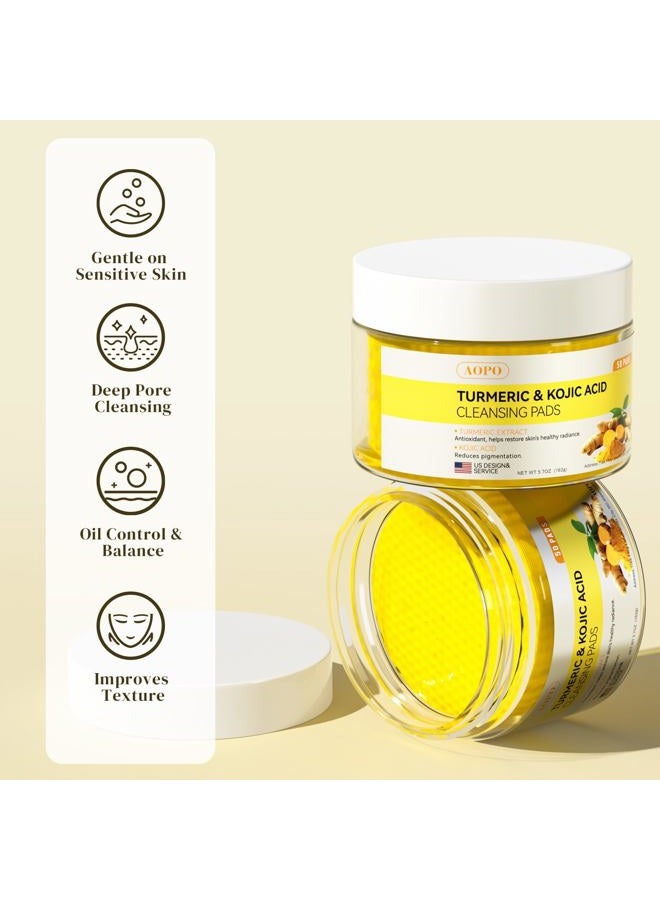 AOPO Kojic Acid and Turmeric Cleansing Pads, 50 Pcs, for Face Cleansing and Exfoliation - Image 2