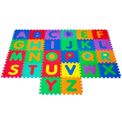 Hey Play Interlocking Foam Tile Play Mat with Letters  NonToxic Childrens Multicolor 26Piece Puzzle Tiles for Playrooms Classrooms and More by Hey Play - Image 1