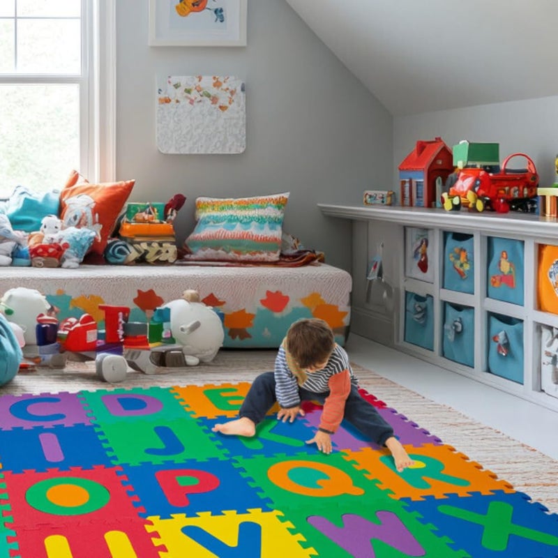 Hey Play Interlocking Foam Tile Play Mat with Letters  NonToxic Childrens Multicolor 26Piece Puzzle Tiles for Playrooms Classrooms and More by Hey Play - Image 3