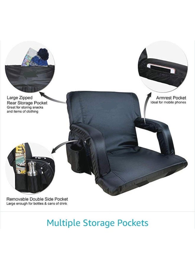 تراديو مقعد استاد فاخر قابل للطي مع دعم للظهر ومساند للذراعين و6 أوضاع إمالة وجيوب تخزين وحزام للمدرجات - كرسي مبطن محمول للرياضات والفعاليات الخارجية - Image 2