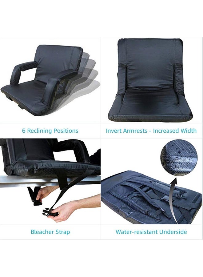 تراديو مقعد استاد فاخر قابل للطي مع دعم للظهر ومساند للذراعين و6 أوضاع إمالة وجيوب تخزين وحزام للمدرجات - كرسي مبطن محمول للرياضات والفعاليات الخارجية - Image 5