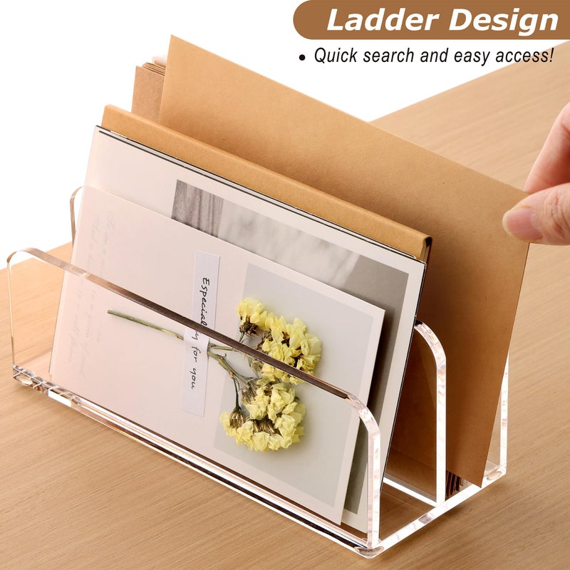 SANRUI Acrylic Mail Sorter Desktop Organizer Holder, 2 Compartments Clear Small File Script Letter Office Document Storage for Desk Bill Filling Envelope Holder Office, Home, School Desk Organization - Image 4