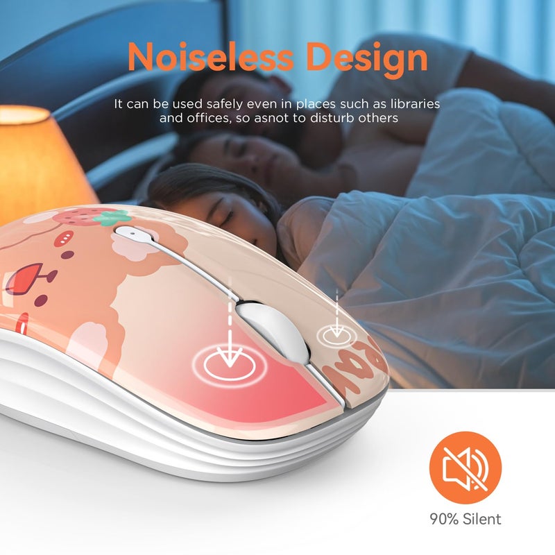 FMOUSE Cute Bluetooth Wireless Mouse with 2.4GHz USB Receiver, Silent Clicks, AA-Battery Powered, Durable, Lovely Cartoon Mice, Ideal for Kids, Students, Teens on Laptops, Mac, iPad, PC (Kerry Bear) - Image 3