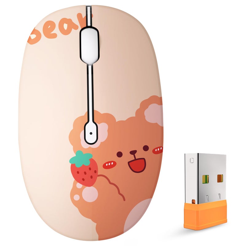 FMOUSE Cute Bluetooth Wireless Mouse with 2.4GHz USB Receiver, Silent Clicks, AA-Battery Powered, Durable, Lovely Cartoon Mice, Ideal for Kids, Students, Teens on Laptops, Mac, iPad, PC (Kerry Bear) - Image 1