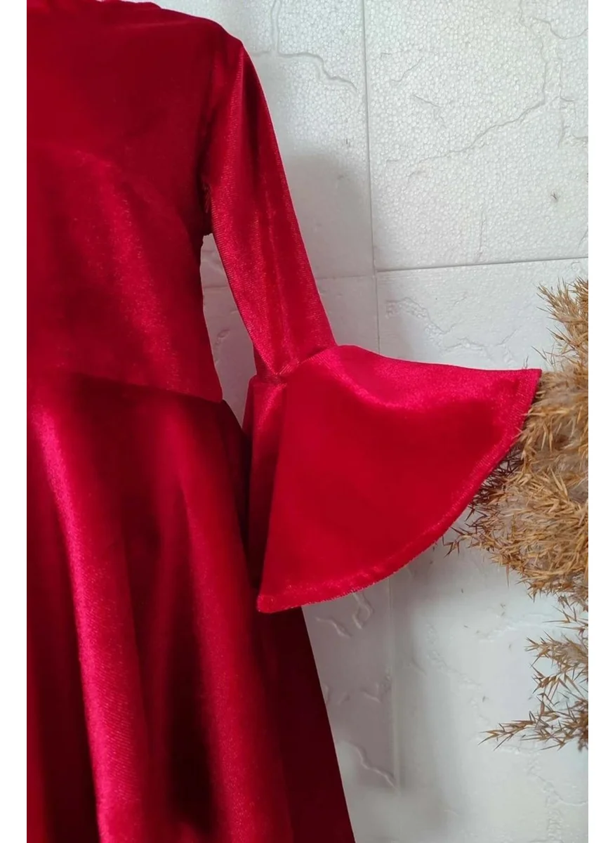 Shecco Babba Asymmetrical Red Velvet Girl's Dress
