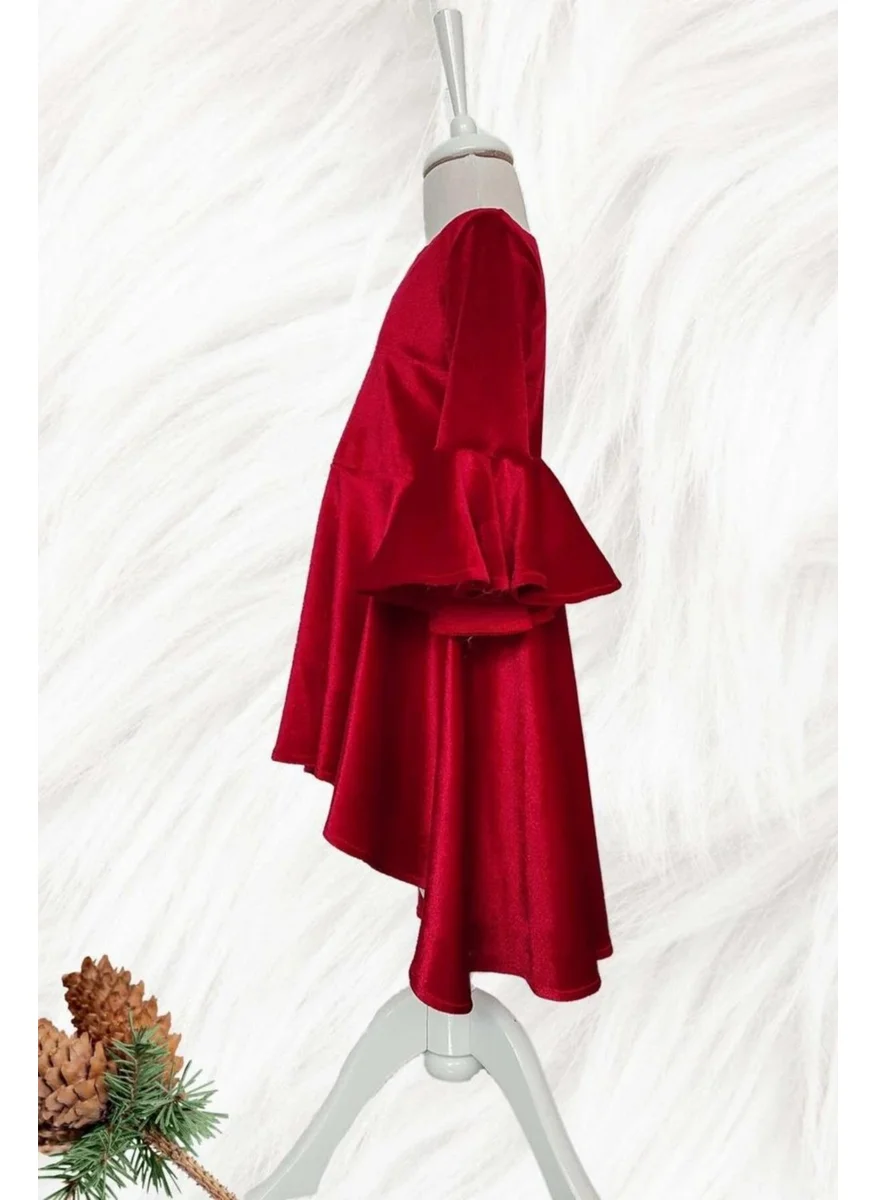 Shecco Babba Asymmetrical Red Velvet Girl's Dress