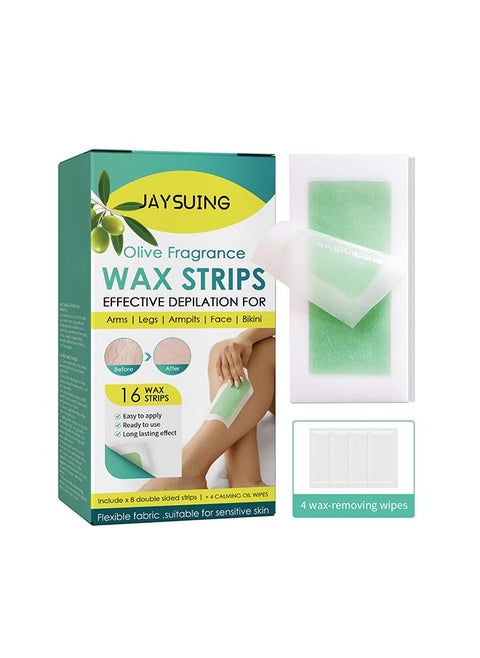 Wax Strips for Hair Removal - 16 Pcs Counts Ready-to-Use Strips and 4 wax-removing wipes for Smooth and Sensitive Skin,Trimmable Waxing Strips for Body, Face,Leg, Chest and Eyebrows