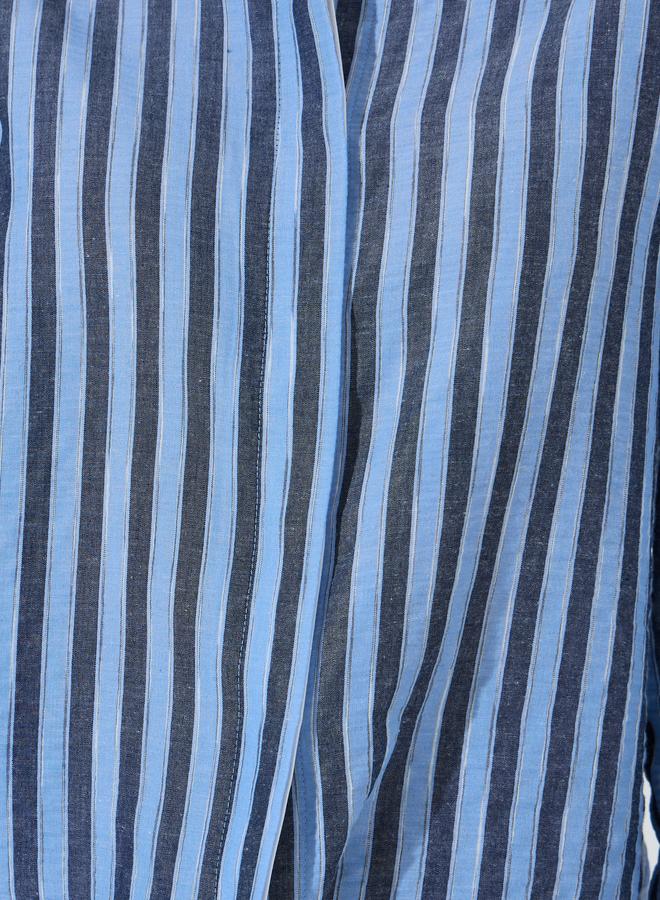 Styli Light Blue Striped Contrast Collar And Cuffes Oversized Shirt - Image 3