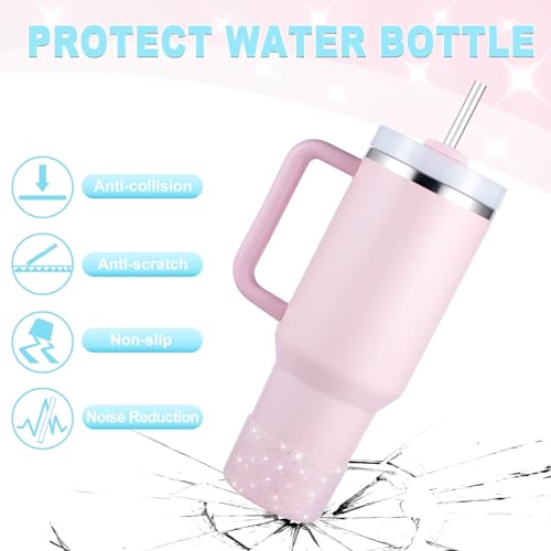 Onlymory Silicone Boot for 30 40 OZ Stanley Cup Accessories, Glitter Boots for Stanley 20OZ 30OZ Tumbler Ice-Flow 16OZ Bottle, Anti-Slip Bling Protector Bottom Cover Sleeve, Clear Gold Purple - Image 2