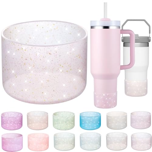Onlymory Silicone Boot for 30 40 OZ Stanley Cup Accessories, Glitter Boots for Stanley 20OZ 30OZ Tumbler Ice-Flow 16OZ Bottle, Anti-Slip Bling Protector Bottom Cover Sleeve, Clear Gold Purple - Image 1