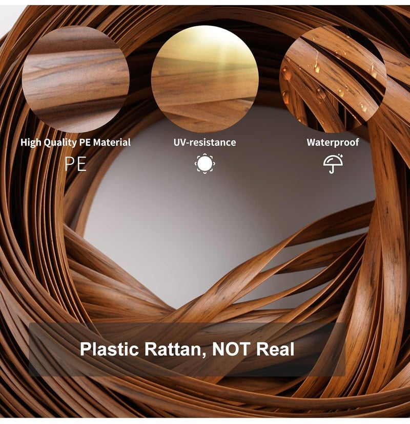Feyart PE Rattan Strip for Outdoor Rattan Furniture Repair, 8mm Plastic Wicker for Patio Furniture Restore, 500g/65m Long (Dark Brown) - Image 2