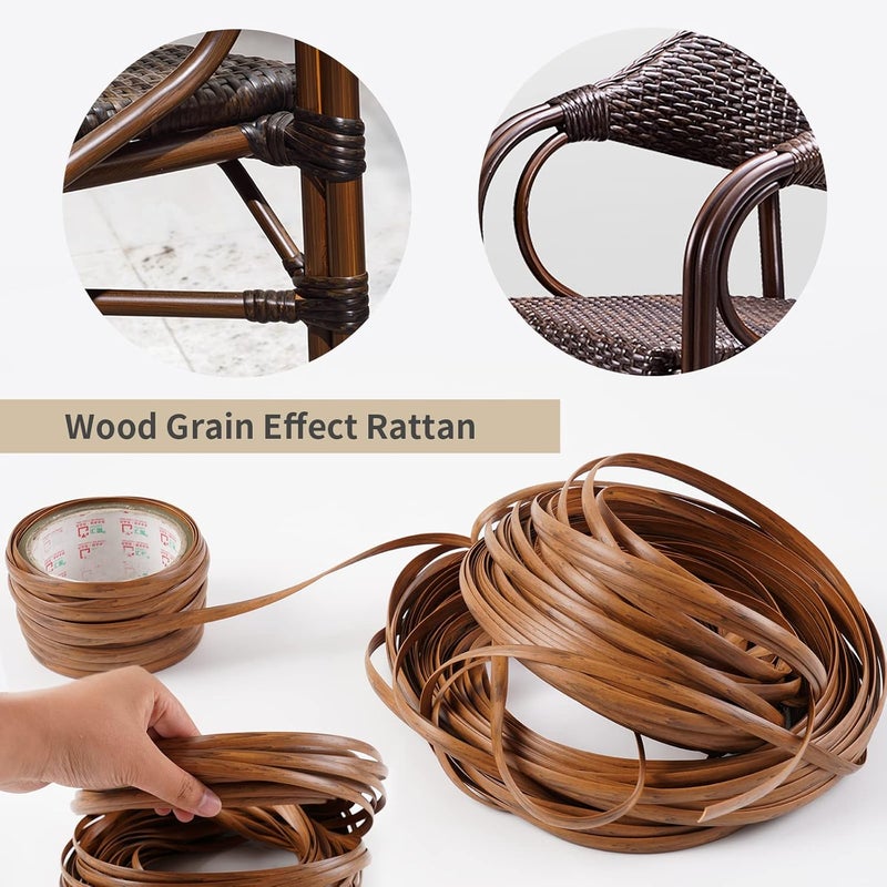 Feyart PE Rattan Strip for Outdoor Rattan Furniture Repair, 8mm Plastic Wicker for Patio Furniture Restore, 500g/65m Long (Dark Brown) - Image 3