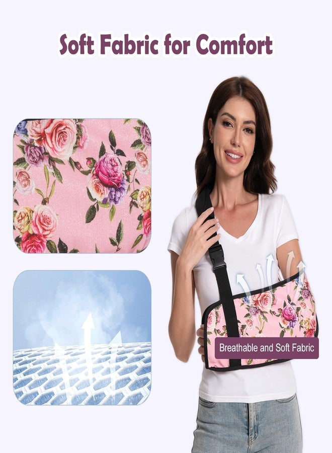 Ledhlth Women Arm Sling for Broken Arm, Torn Rotator Cuff, Shoulder Elbow Wrist Injury - Rose Floral Printed Adult Lady Arm Brace Support, Soft Warm Floral Pattern (Pink Rose, One Size) - Image 5
