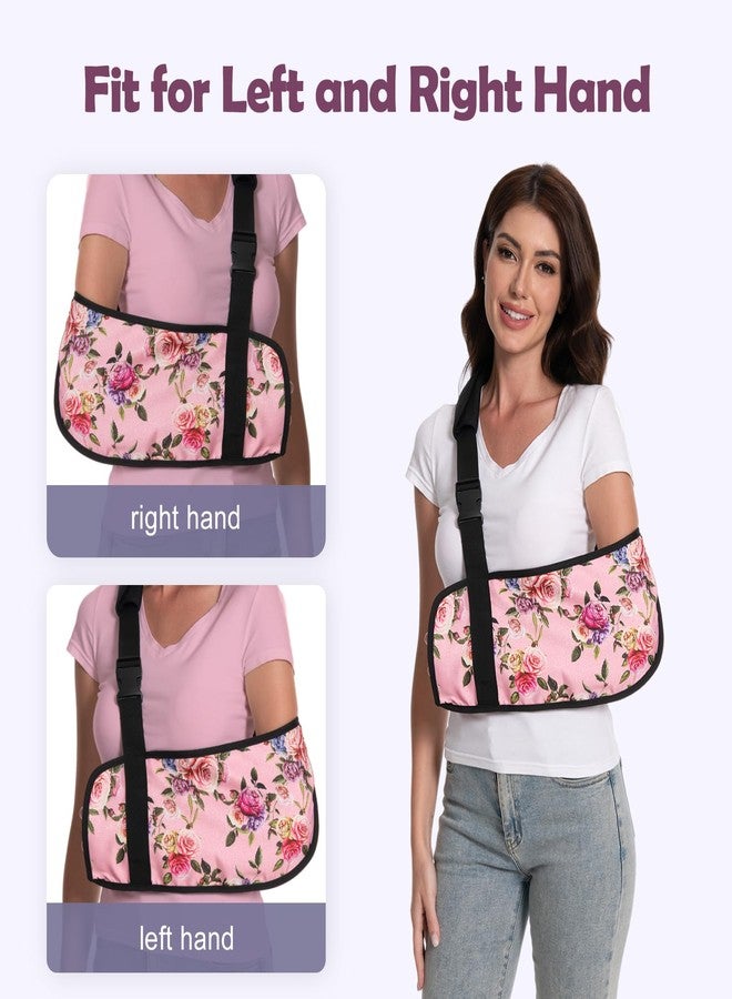 Ledhlth Women Arm Sling for Broken Arm, Torn Rotator Cuff, Shoulder Elbow Wrist Injury - Rose Floral Printed Adult Lady Arm Brace Support, Soft Warm Floral Pattern (Pink Rose, One Size) - Image 3