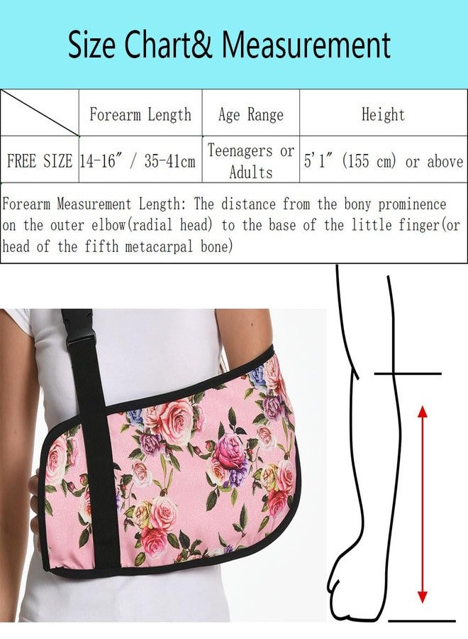 Ledhlth Women Arm Sling for Broken Arm, Torn Rotator Cuff, Shoulder Elbow Wrist Injury - Rose Floral Printed Adult Lady Arm Brace Support, Soft Warm Floral Pattern (Pink Rose, One Size) - Image 2