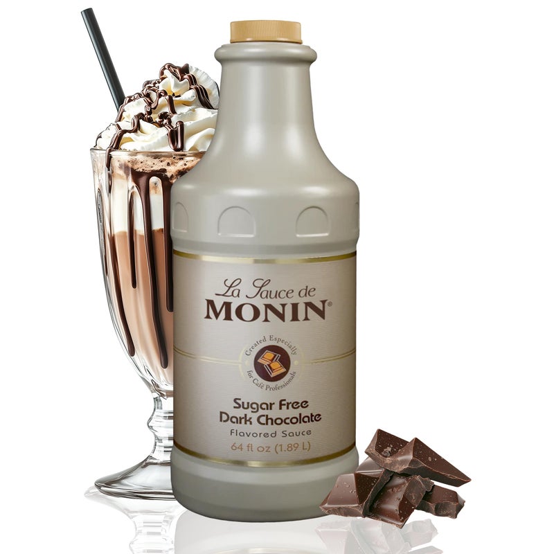 Monin - Sugar Free Dark Chocolate Sauce, Velvety and Rich, Great for Desserts, Coffee, and Snacks, Gluten-Free (64 Ounce) - Image 1