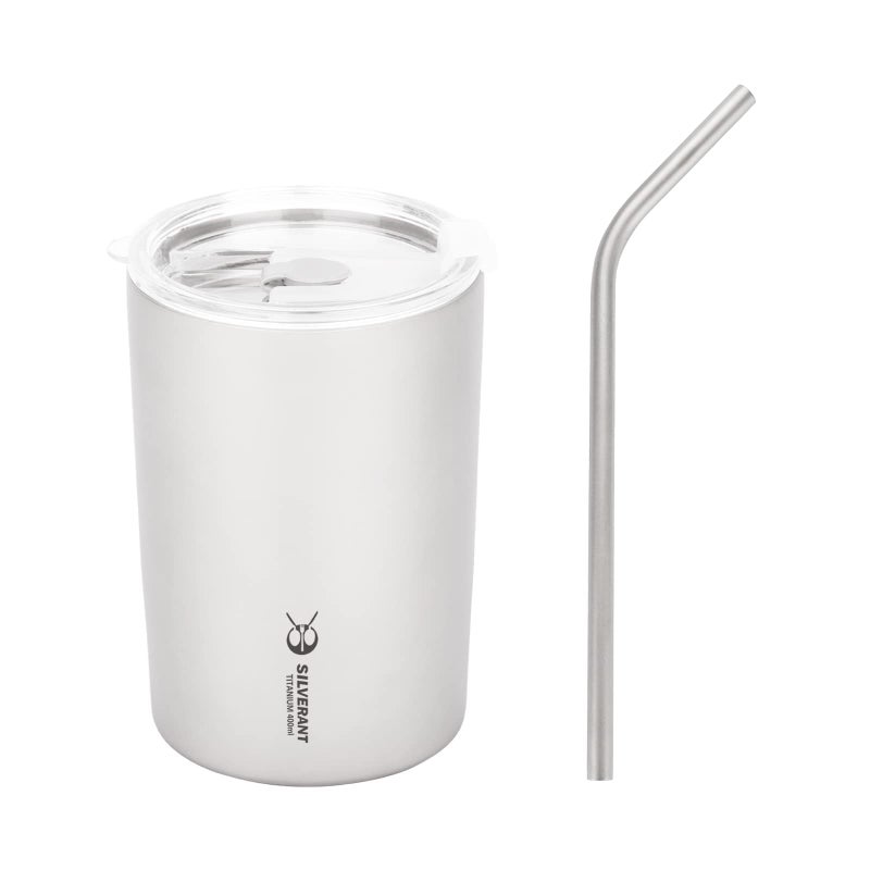SILVERANT Titanium Ultralight 400ml14 fl oz Double Wall Coffee Cup With Titanium Straw  Drawstring Case