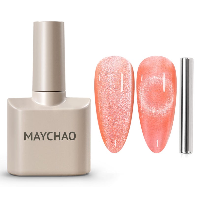 MAYCHAO 15ML Cat Eye Gel Nail Polish 1Pc Coral Gel Polish with Magnet Soak off Holographic Magnetic Nail Polish for Nail Art Manicure Salon DIY at Home 05 OZ