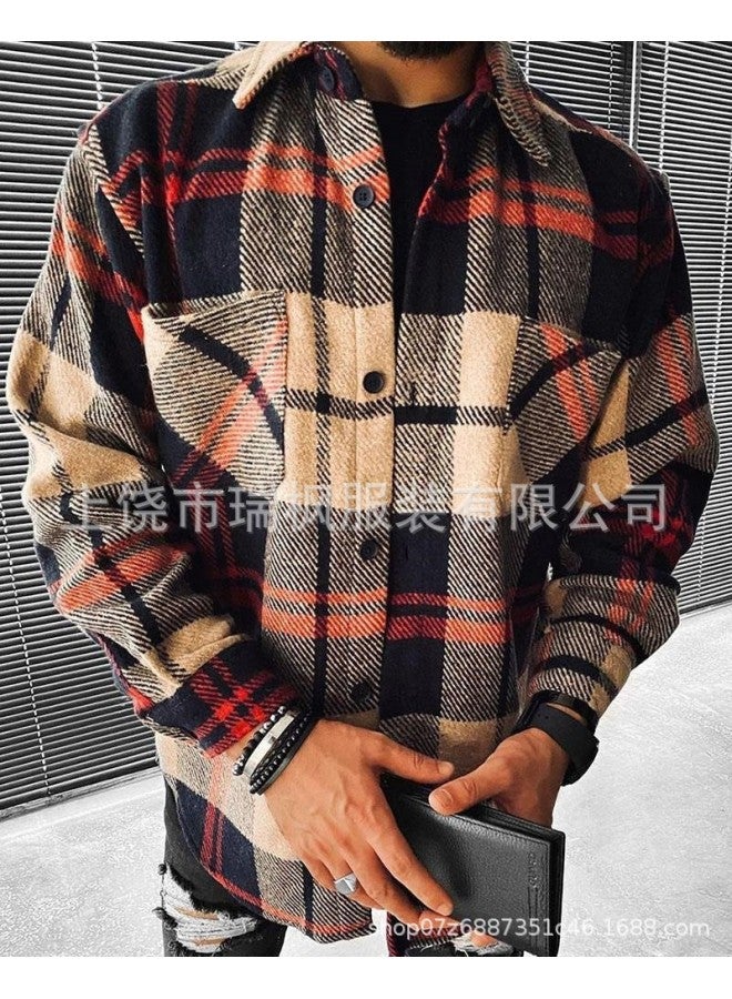 New Spring And Autumn Trendy Printed Plaid Style European And American Casual Youth Long-sleeved Shirt Jacket Outerwear