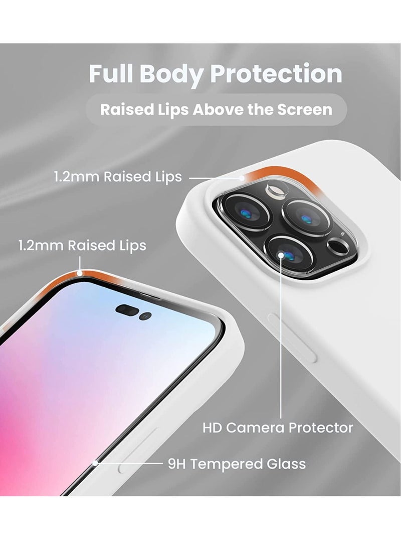MUNTAQI Designed for iPhone 14 Pro Max Case, Silicone Phone Case with [2 Screen Protectors] + [2 Camera Lens Protectors] and Soft Anti-Scratch Microfiber Lining Inside, 6.7 inch, White - Image 2