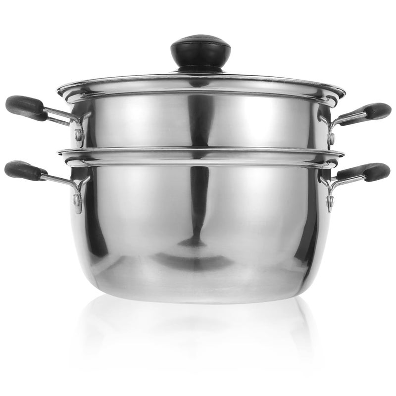 YARNOW Stainless Steel Steamer Pot 2 Tier Food Steamer Double Layer Metal Cooking Steamer Support for Stove and Induction 71 inch