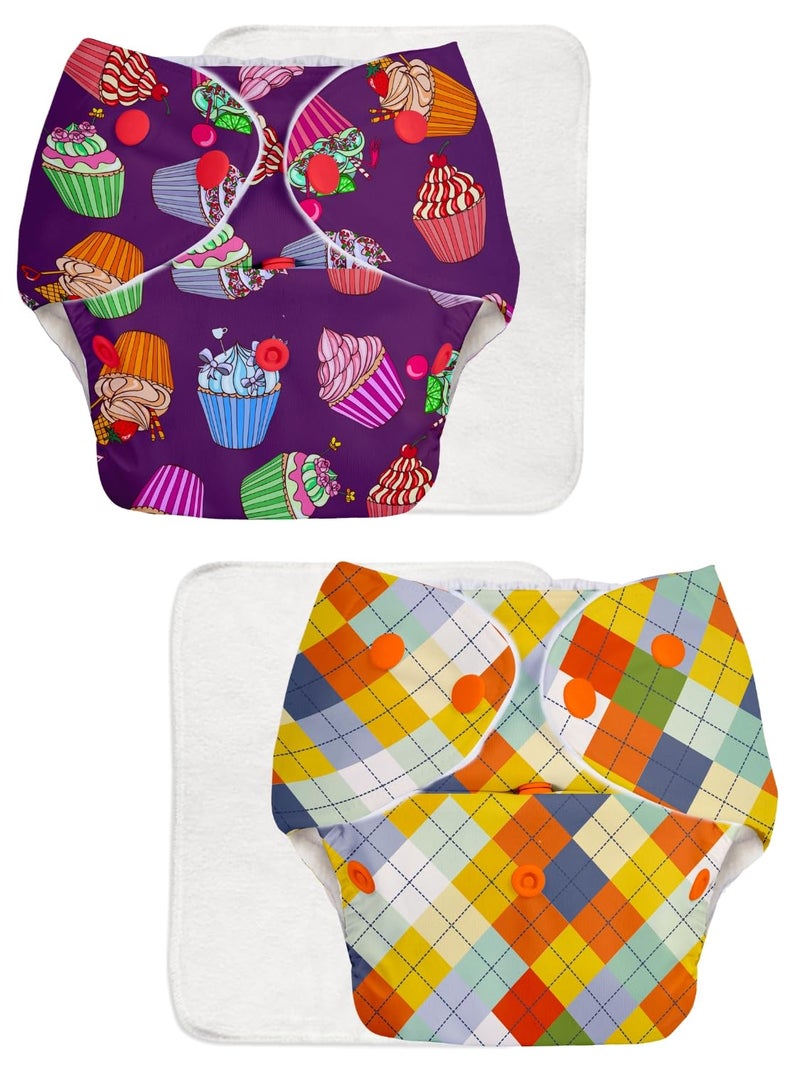 Superbottoms Basic Leakage-proof advanced cloth diapers for babies, High Absorbent 100% cotton 2 reusable diaper and 2 insert pad Combo Pack washable cloth diaper 3M -3Years Adjustable, Reduces Rash - Image 1