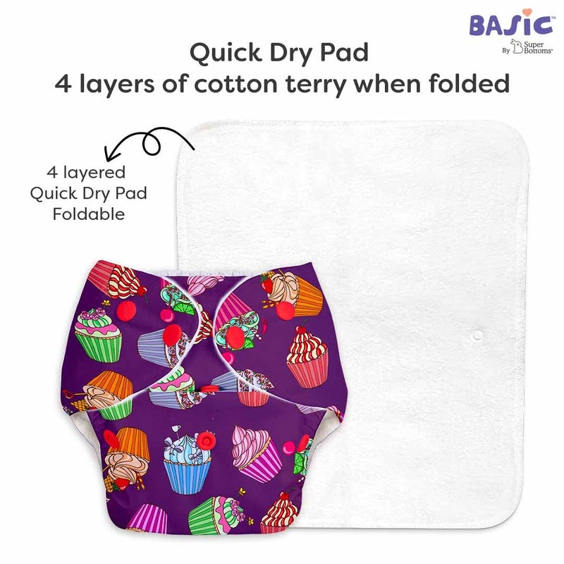 Superbottoms Basic Leakage-proof advanced cloth diapers for babies, High Absorbent 100% cotton 2 reusable diaper and 2 insert pad Combo Pack washable cloth diaper 3M -3Years Adjustable, Reduces Rash - Image 5