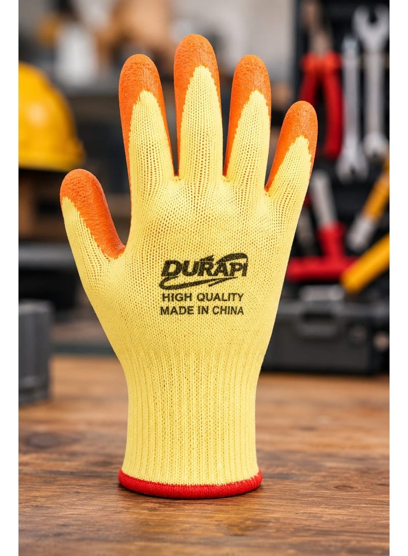 High quality Pack of 3 Heavy-Duty Rubber Coated Safety Work Gloves, Cut-Resistant, Anti-Slip Grip, Yellow & Orange - Image 1