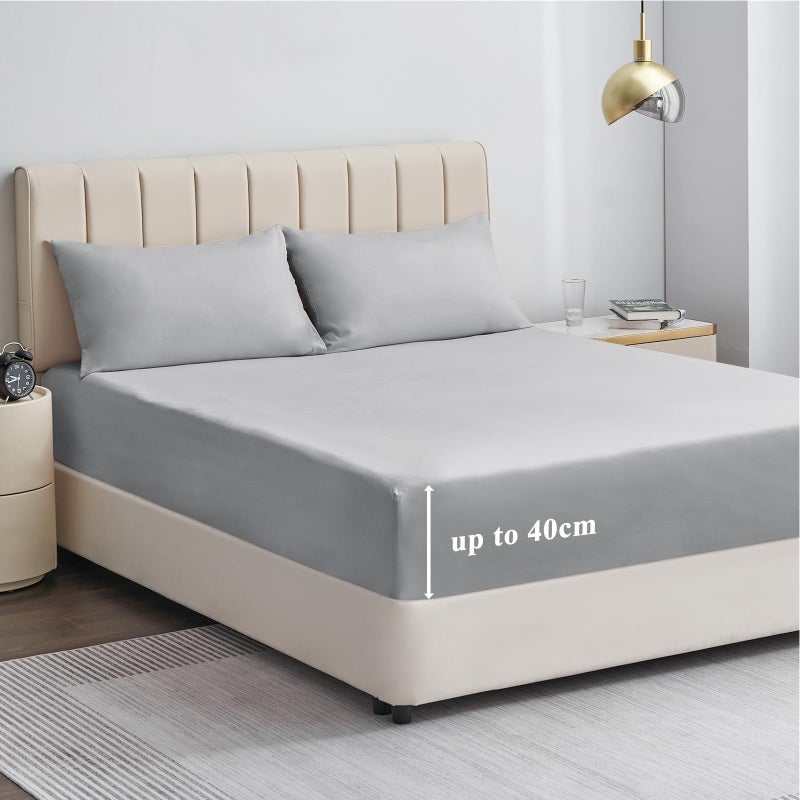 Aisbo Super King Fitted Sheet Grey  Extra Deep Pocket Bed Sheet 16 inch 40 cm  Microfiber Bottom Sheet 183x200cm