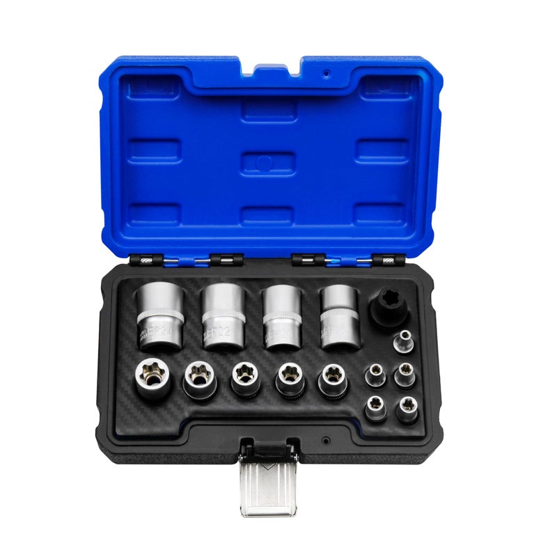 Kuntech 15pc External Torx Plus Socket Set Compatible with Tesla 6 Point EP Sockets EP4 EP5 EP6 EP7 EP8 EP10 EP11 EP12 EP14 EP16 EP18 EP20 EP22 EP24 with 12 38 14 Silver - Image 2