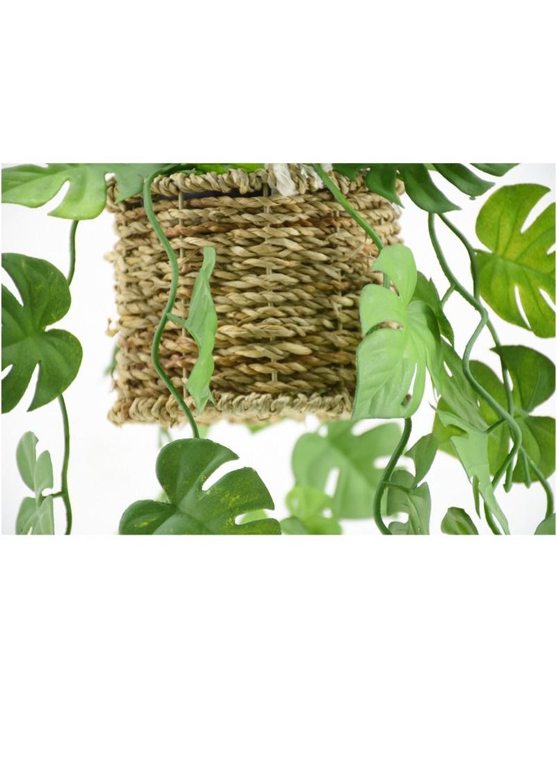 DRAMA HOME 2-Piece Artificial Hanging Plants In Pot Handmade Vegetable Fibers Trop1ical Green Palm Leaves Artificial Hanging UV Resistant For Home Garden Décor  - Image 2