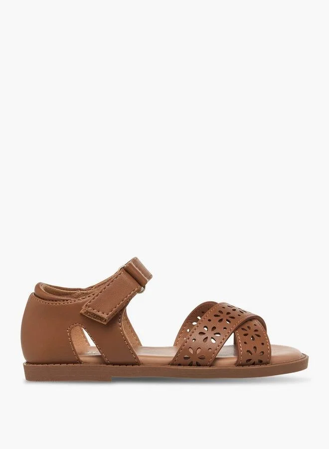 JUNIORS Girls Floral Cutout Design Hook and Loop Sandals