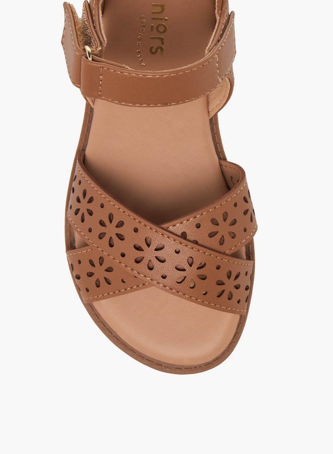 JUNIORS Girls Floral Cutout Design Hook and Loop Sandals - Image 3