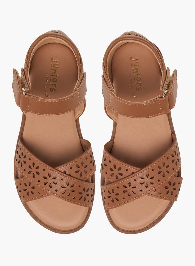 JUNIORS Girls Floral Cutout Design Hook and Loop Sandals - Image 2